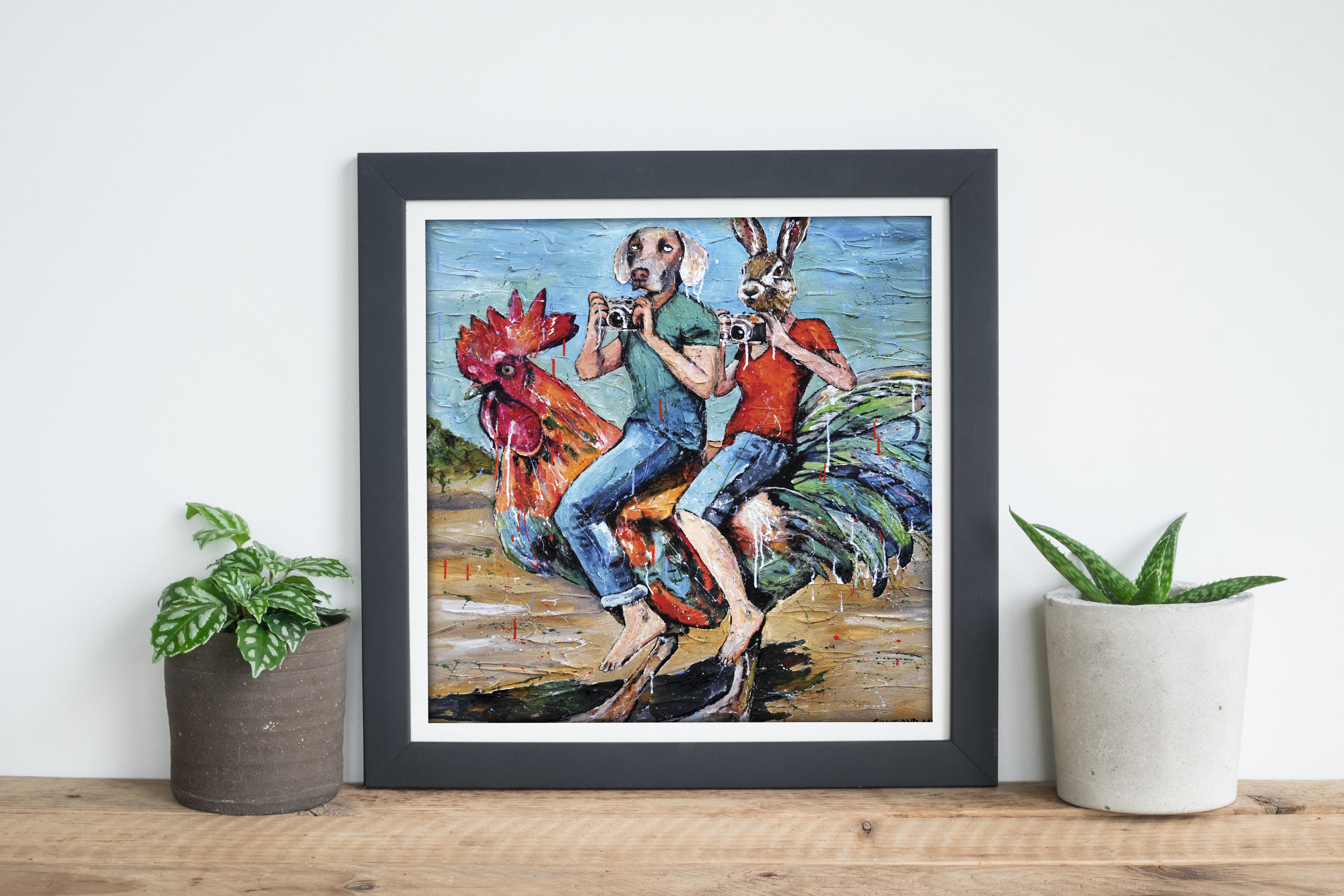 Title: They were too chicken to go skydiving so they took alternative transport instead
Limited edition Print

Gillie and Marc’s paintings are signed, limited-editions and are produced on Entrada Rag Bright 300gsm, 100% acid free, 100% cotton rag