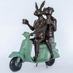 Bronze Animal Sculpture - Gillie and Marc - Limited - Pop Art - Vespa - Green