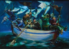 Flag Boat by Nicola Bealing- Oil Paint, Figurative Painting, 21st Century