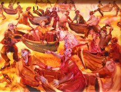 The Boat Race by Nicola Bealing- Oil Paint, Figurative Painting, 21st Century