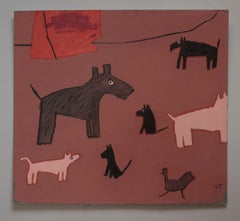 Dogs at Night by Andrew Johnstone- Mixed Media, Animal Painting, 21st Century 