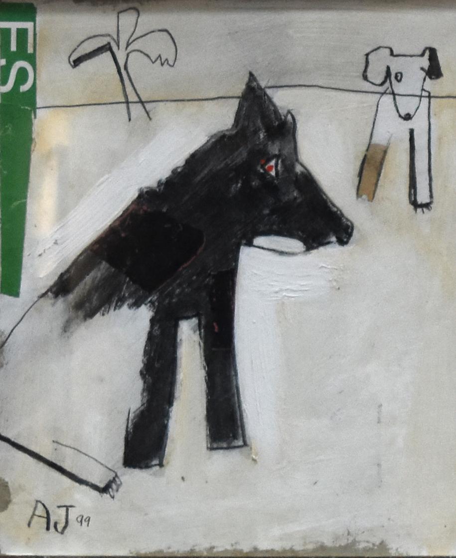 Untitled Dogs by Andrew Johnstone- Mixed Media, Animal Painting For Sale 1