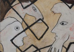 Gilgamesh, Enkidu and Shamhat by Andrew Johnstone- Mixed Media, Figurative