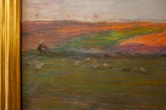 Landscape with Figure and Chickens - Landscape Pastel on Paper, 20th Century