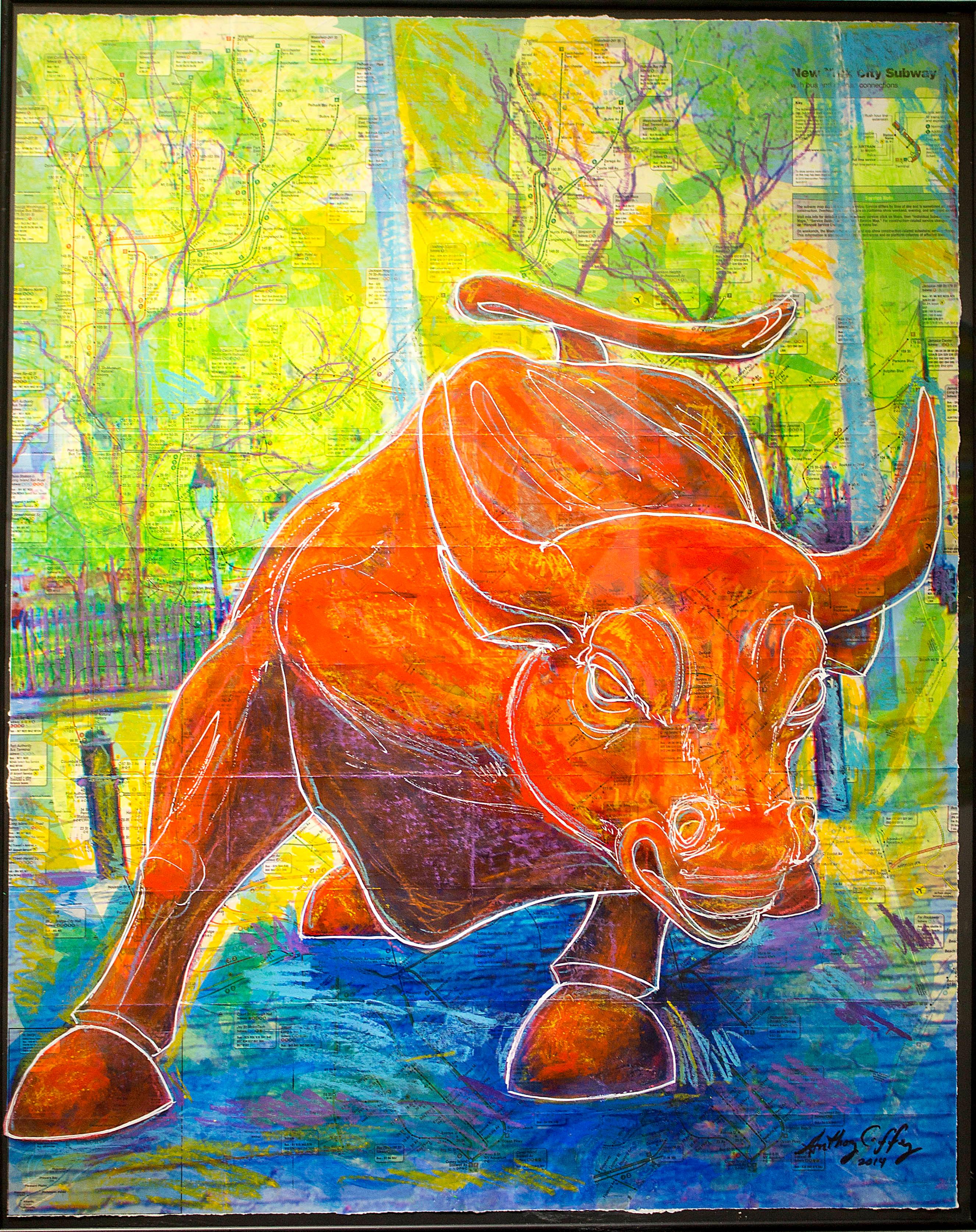 Wall Street Bull - Original Pop Art, 2016 - Mixed Media Art by Anthony J. Coffey