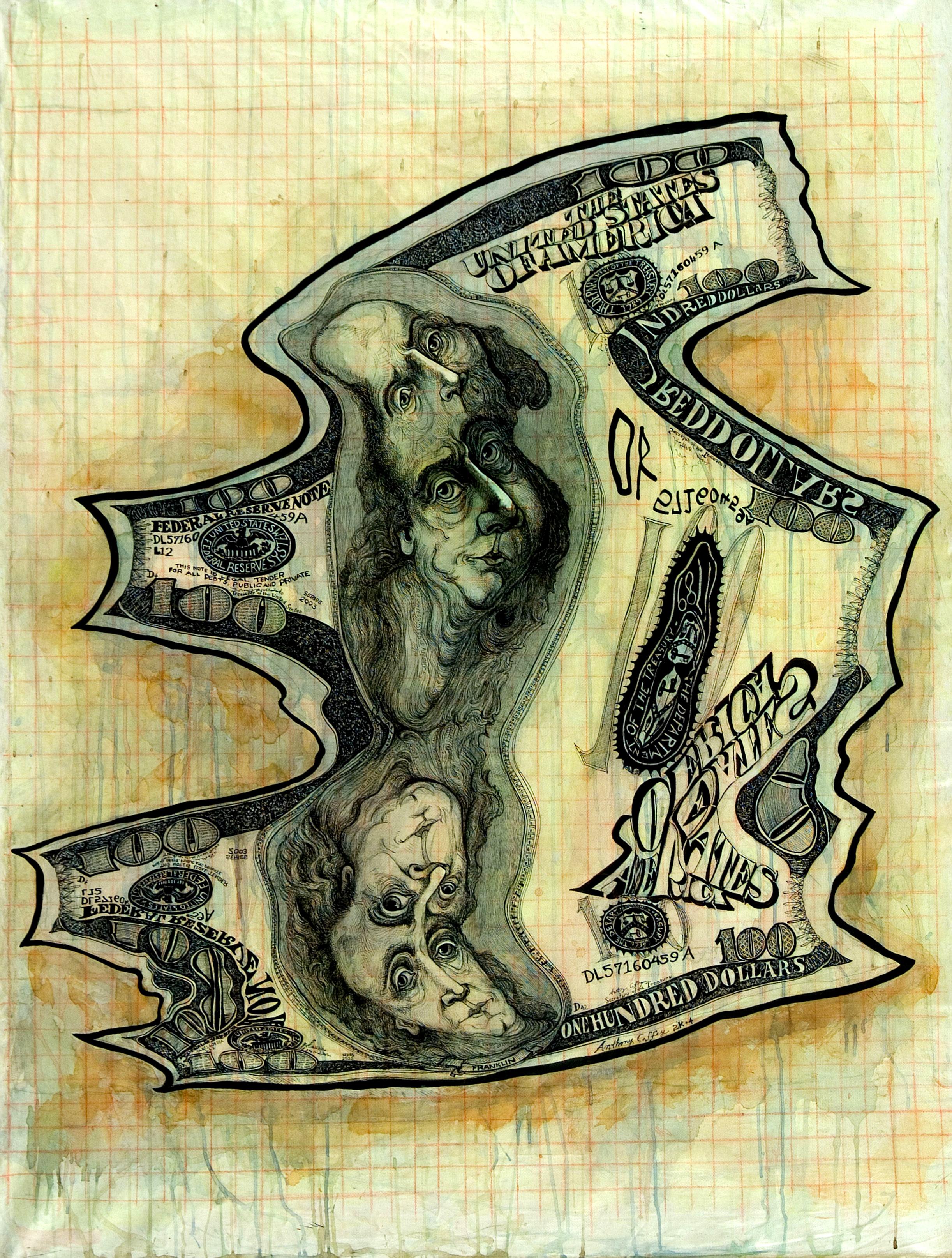 Anthony J. Coffey Figurative Painting - Bank Roll Money Melt of $100.00 Y2K+5