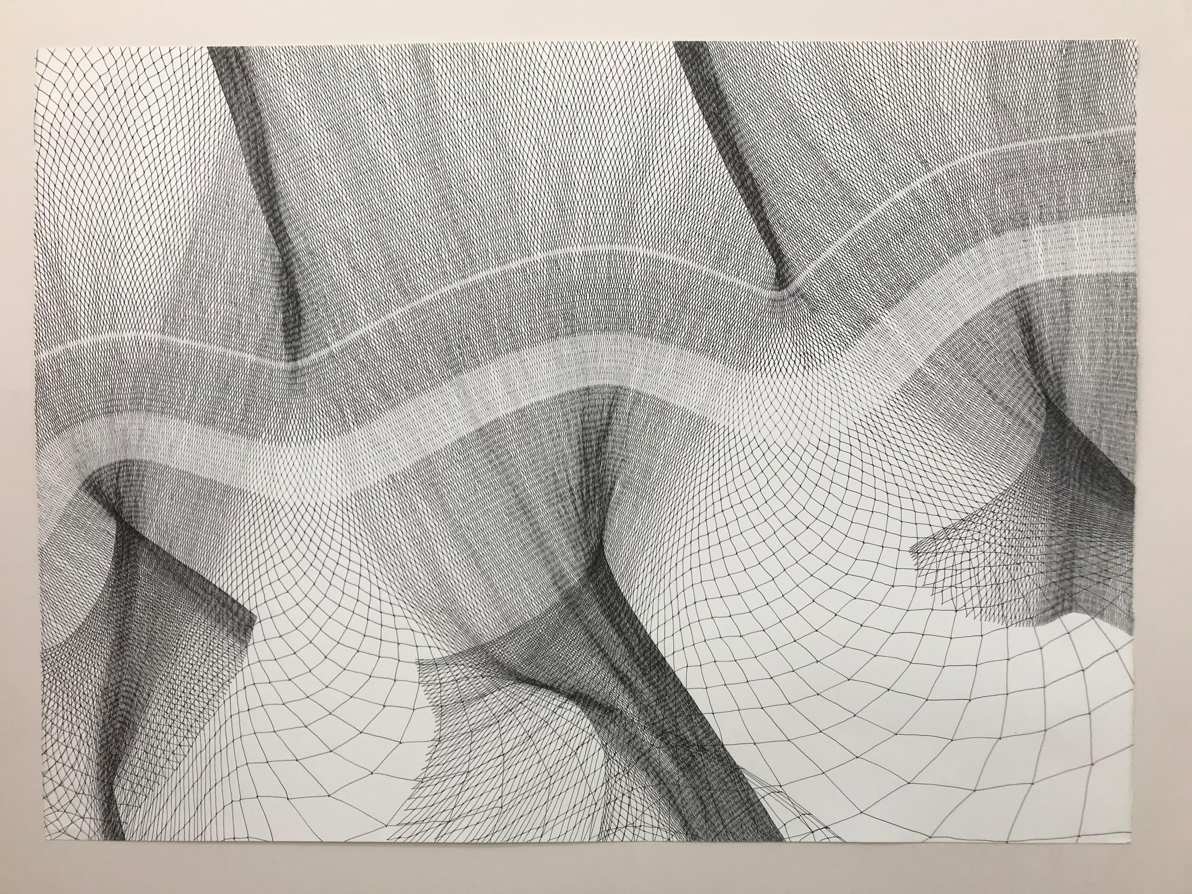Jiratchaya Pripwai Abstract Drawing - Fluidity 2 pen on paper, black and white drawing, optical illusion artwork