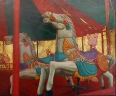 Merry Go Round no. 3 oil on brass plates vintage toy images childhood memory