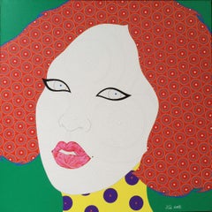 She 18 - Contemporary, Portrait painting, acrylic paint, pop art, green, orange