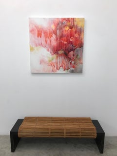 The Cliff  : contemporary, abstract art, acrylic paint, floral, nature, red