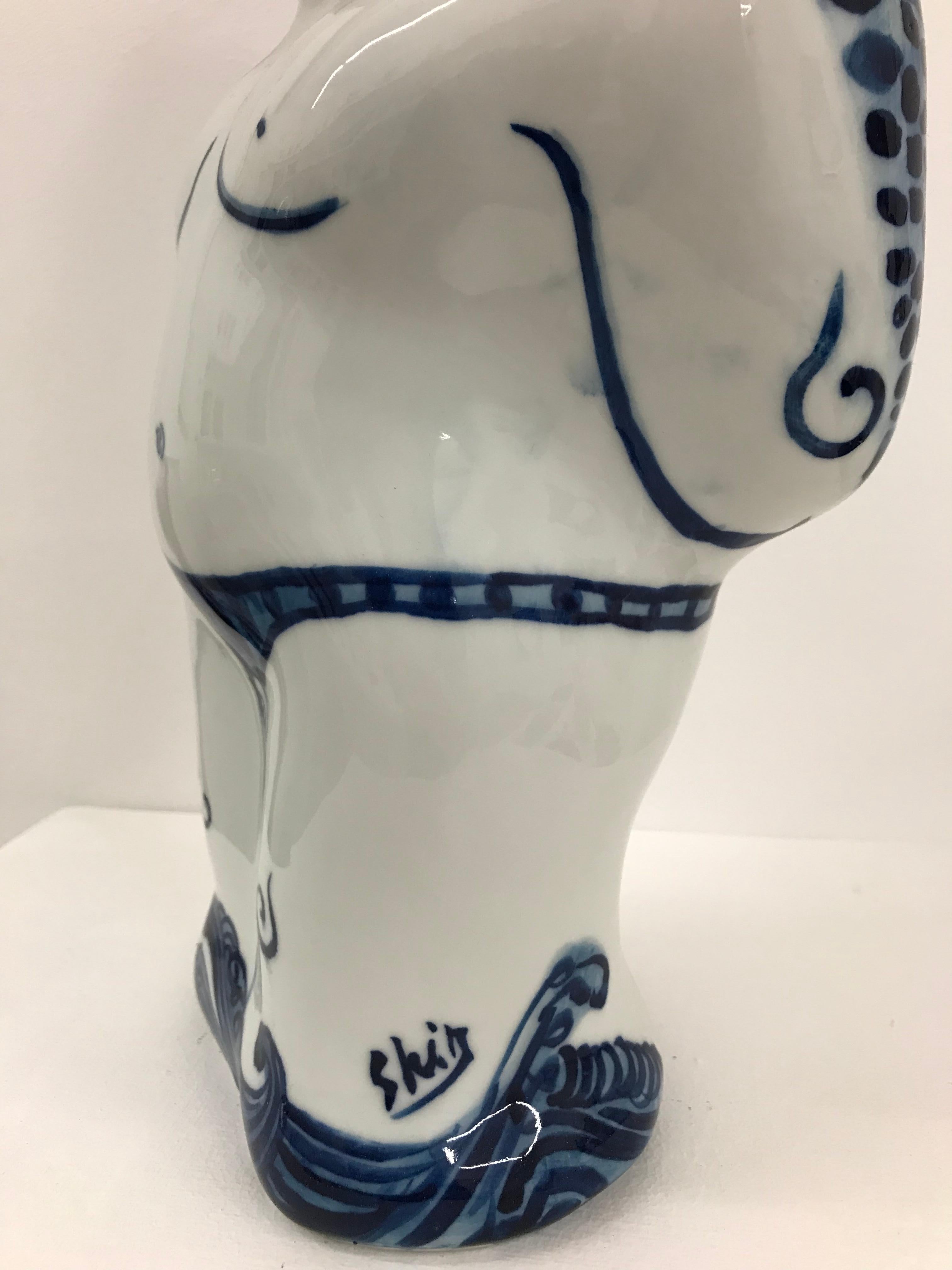 Pika-chan Swimmer - Contemporary, whimsical Japanese, blue and white porcelain 2