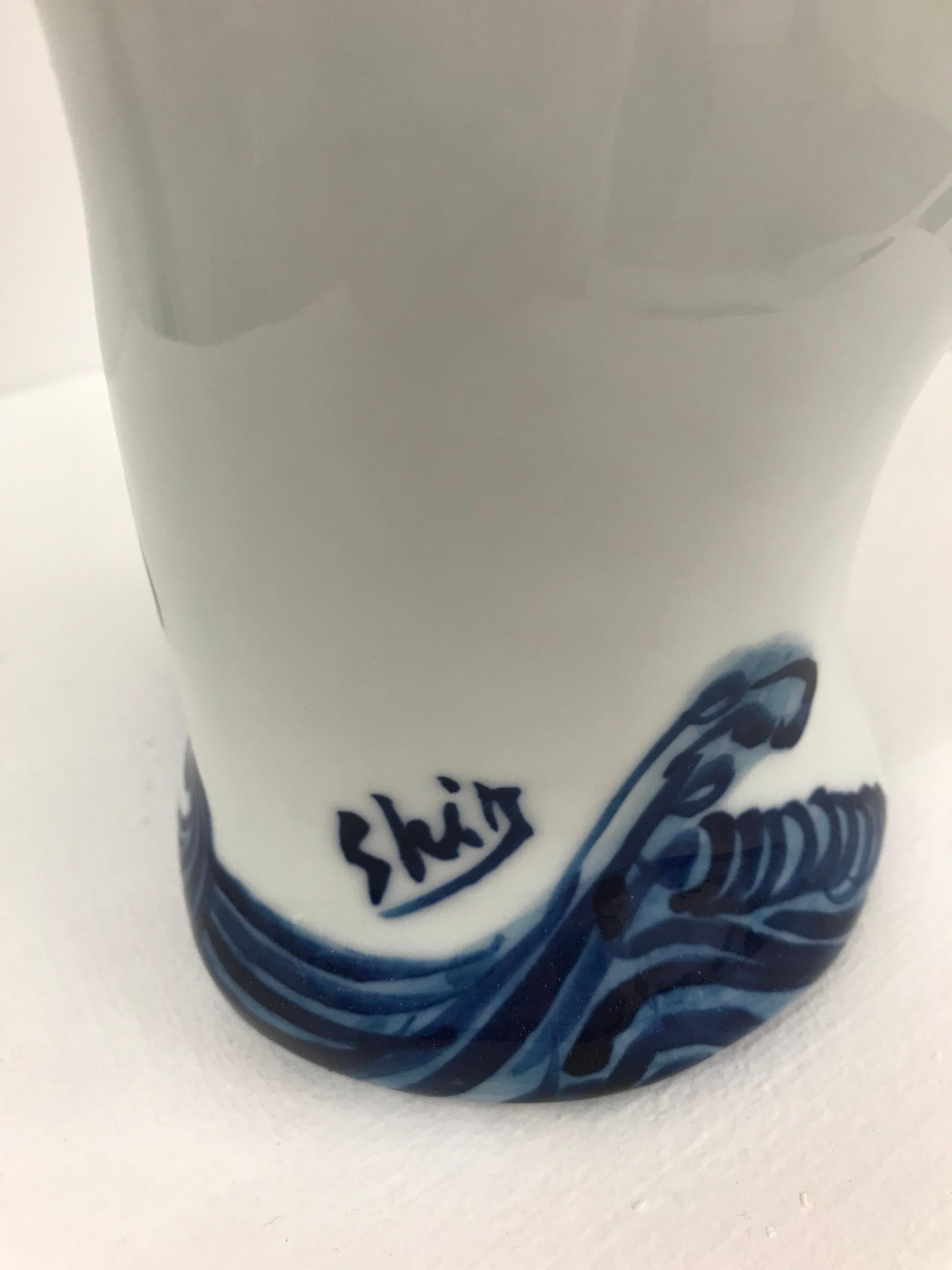 Pika-chan Swimmer - Contemporary, whimsical Japanese, blue and white porcelain 7
