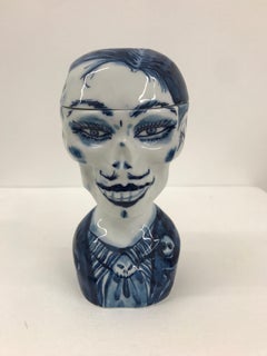 Smiling skull 7 - Contemporary, whimsical Japanese, blue and white porcelain