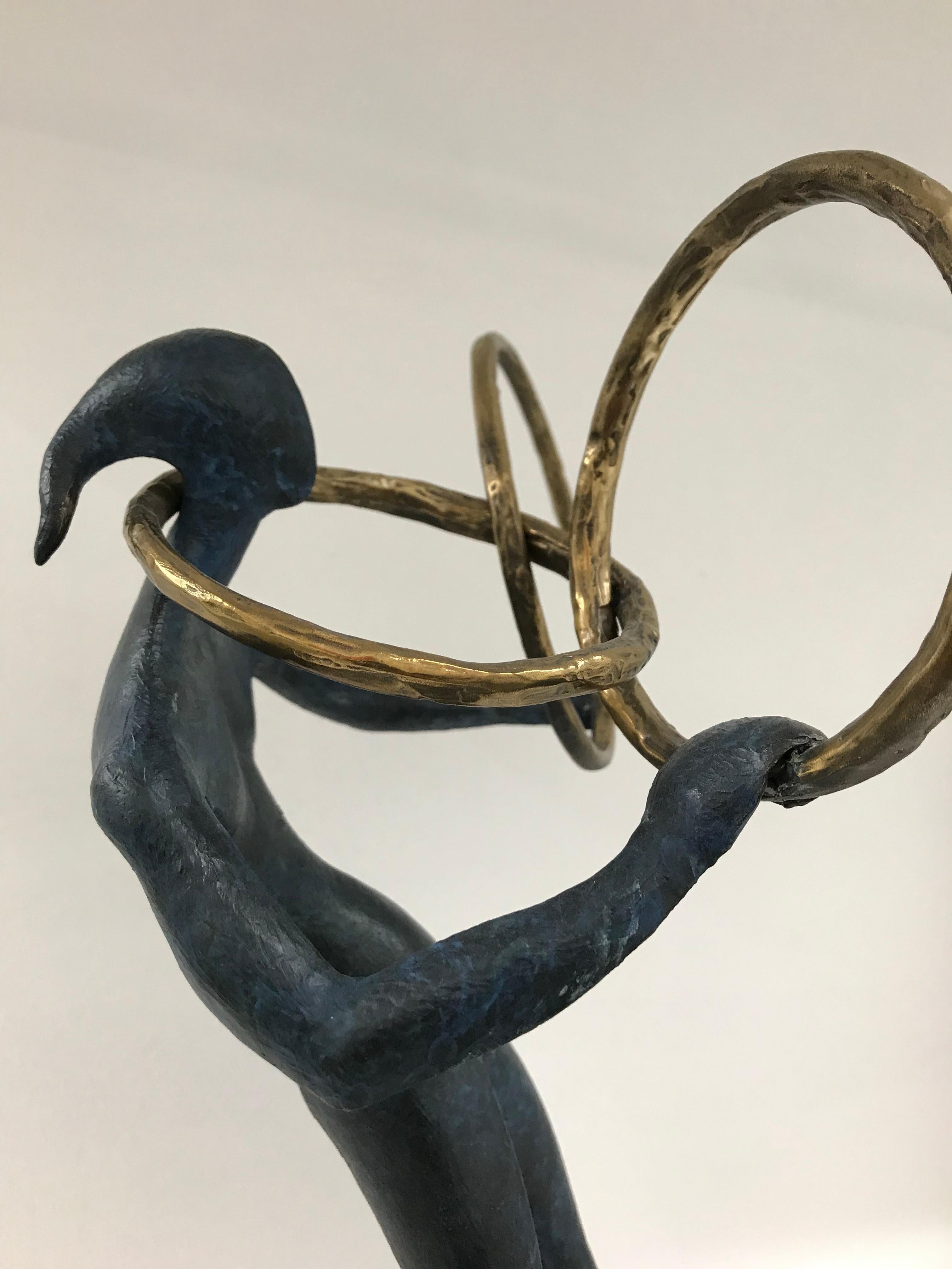 The Ring : figurative dancing bronze standing sculpture blue and golden patina 2