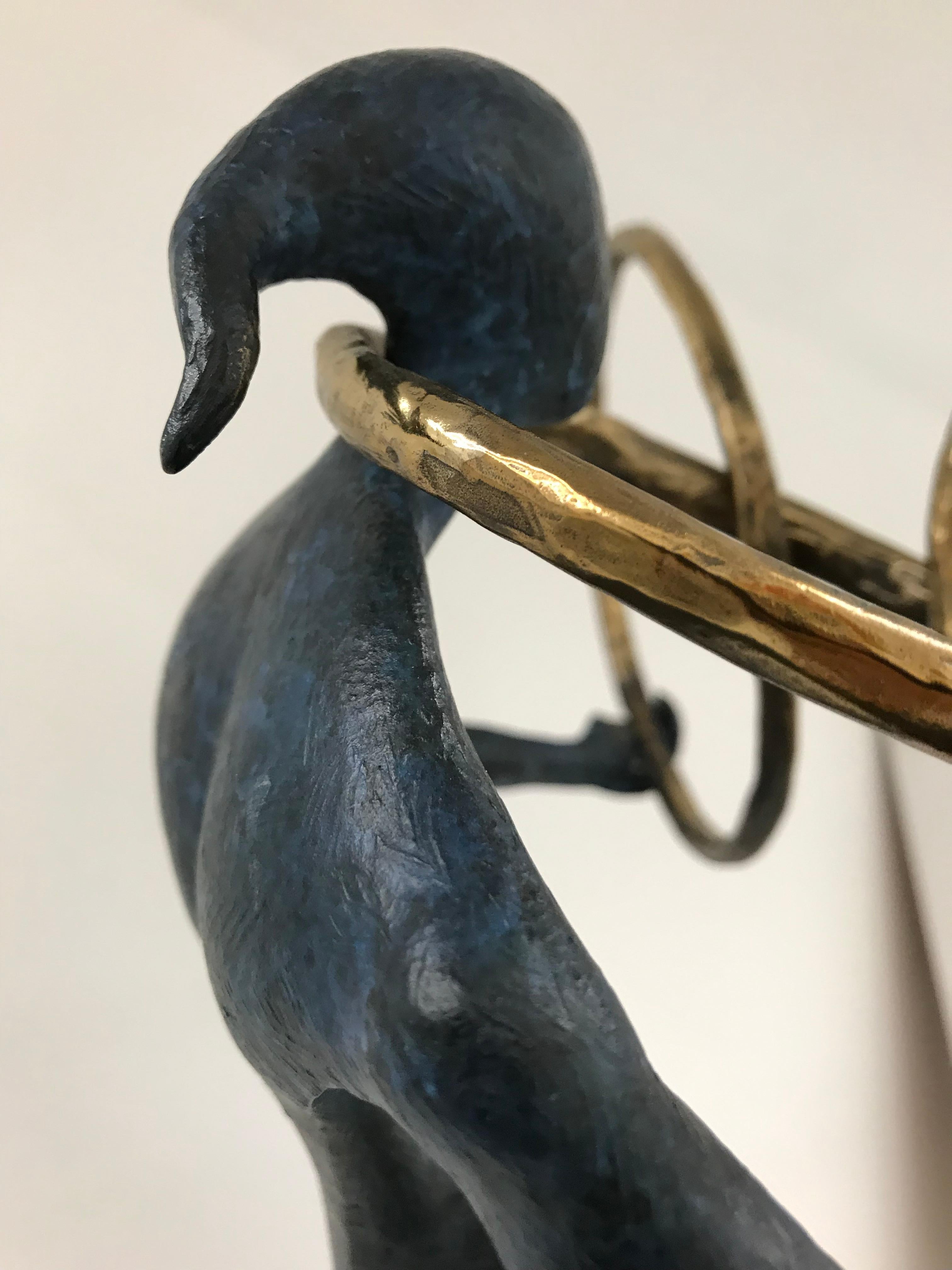 The Ring : figurative dancing bronze standing sculpture blue and golden patina 5