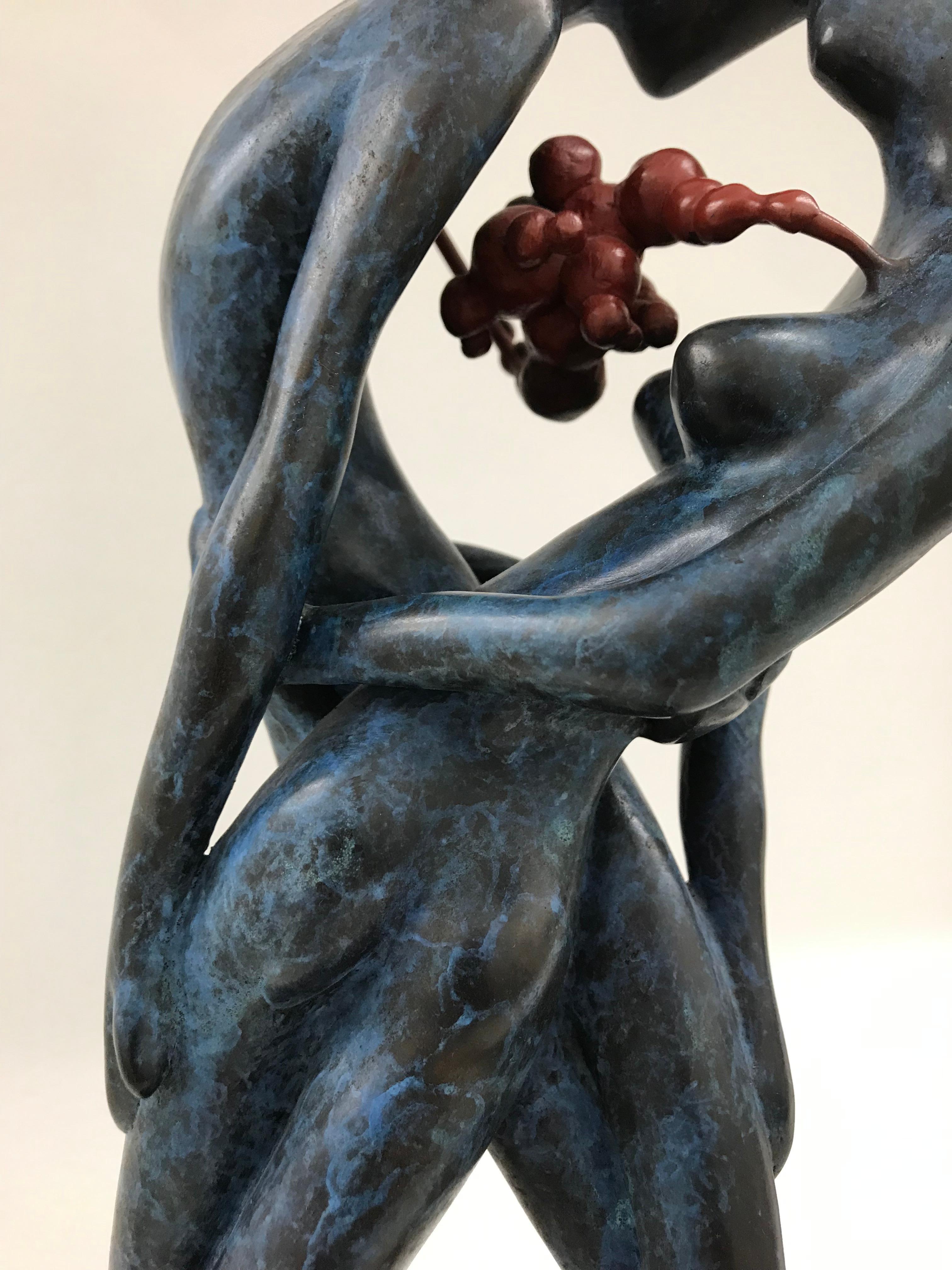 Love, Man and Woman : Contemporary, figurative bronze sculpture, blue and red 4