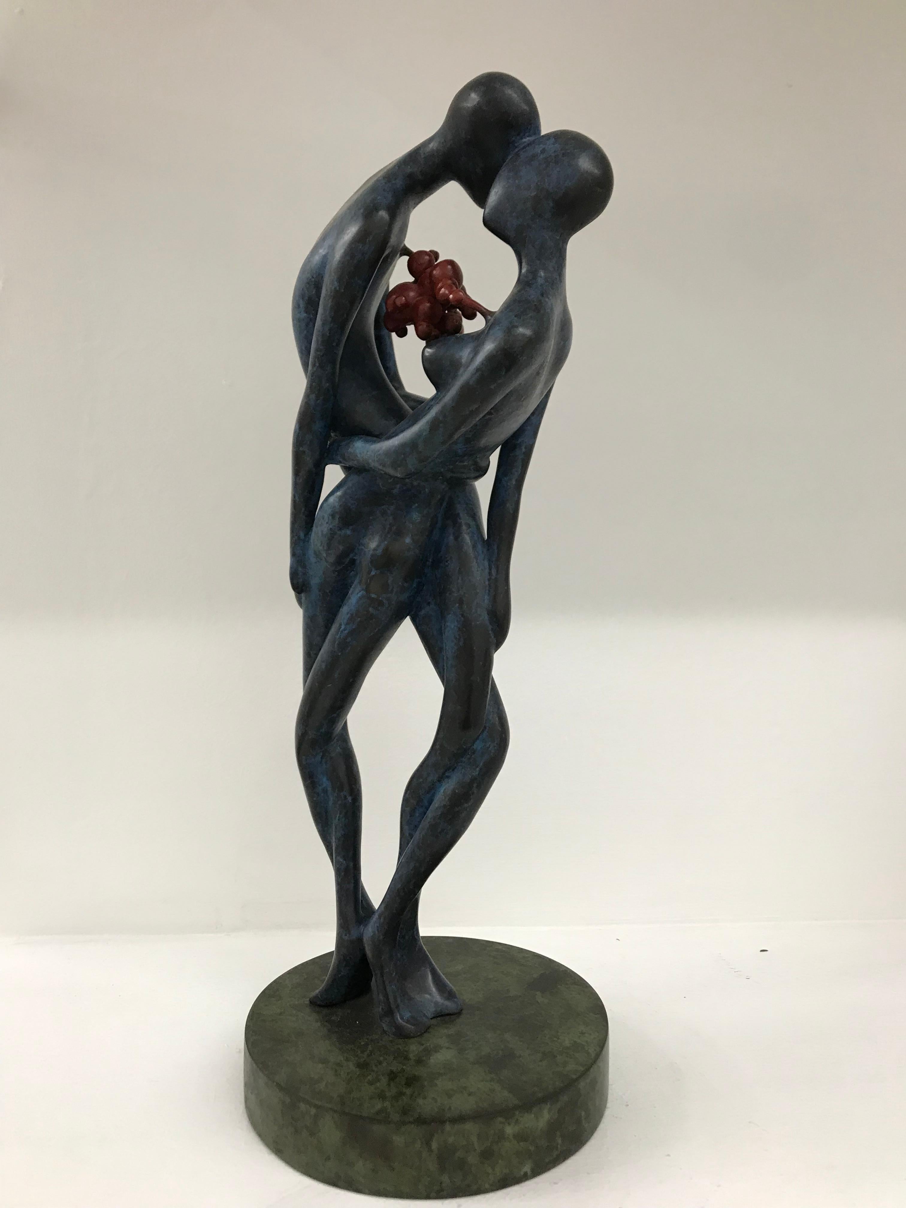 Love, Man and Woman : Contemporary, figurative bronze sculpture, blue and red 3