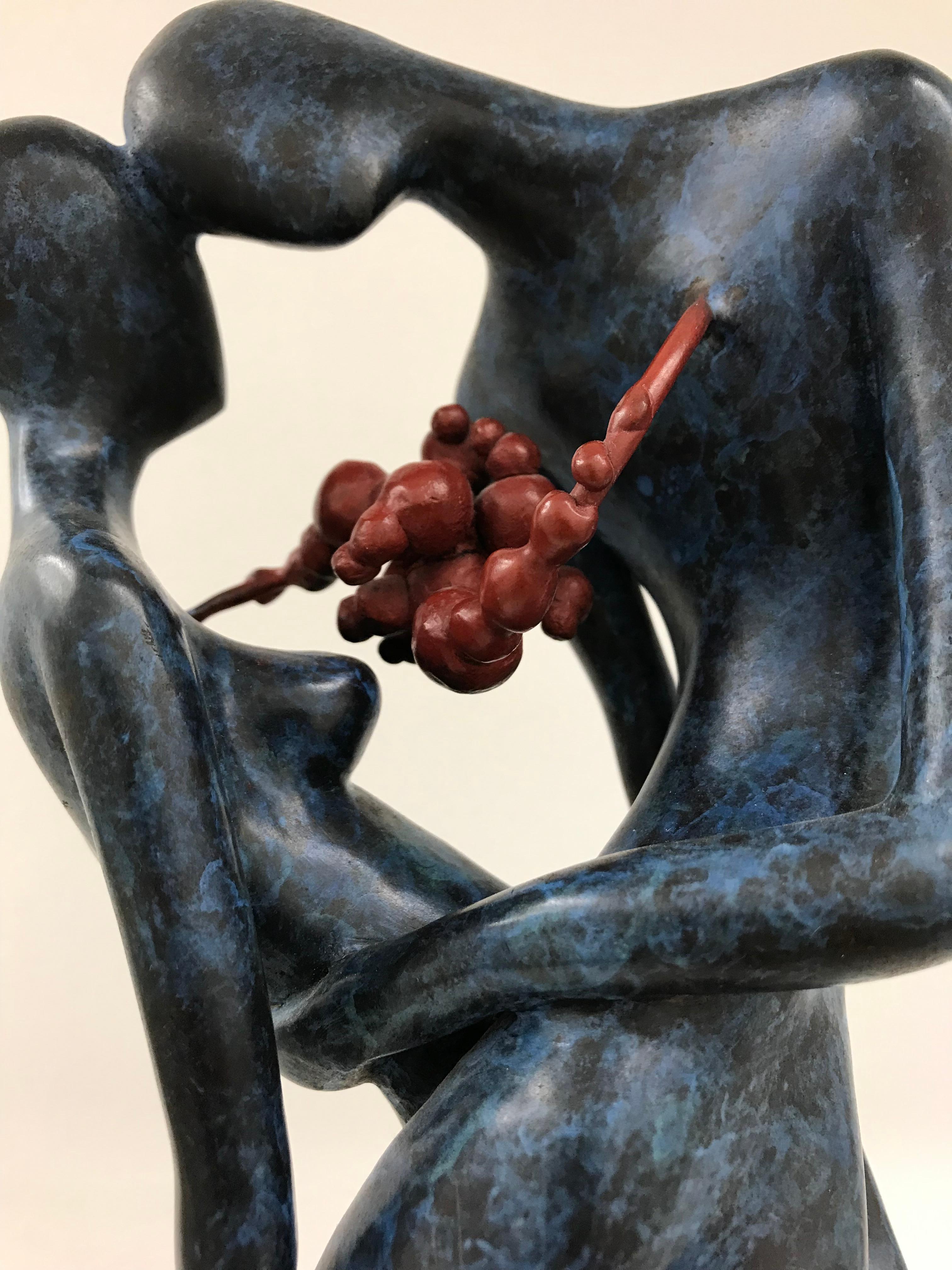 Love, Man and Woman : Contemporary, figurative bronze sculpture, blue and red - Sculpture by Garn Kwankaew