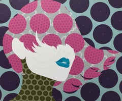 Bavana: Contemporary, woman face, acrylic, dot painting, pop art, pink, blue lip