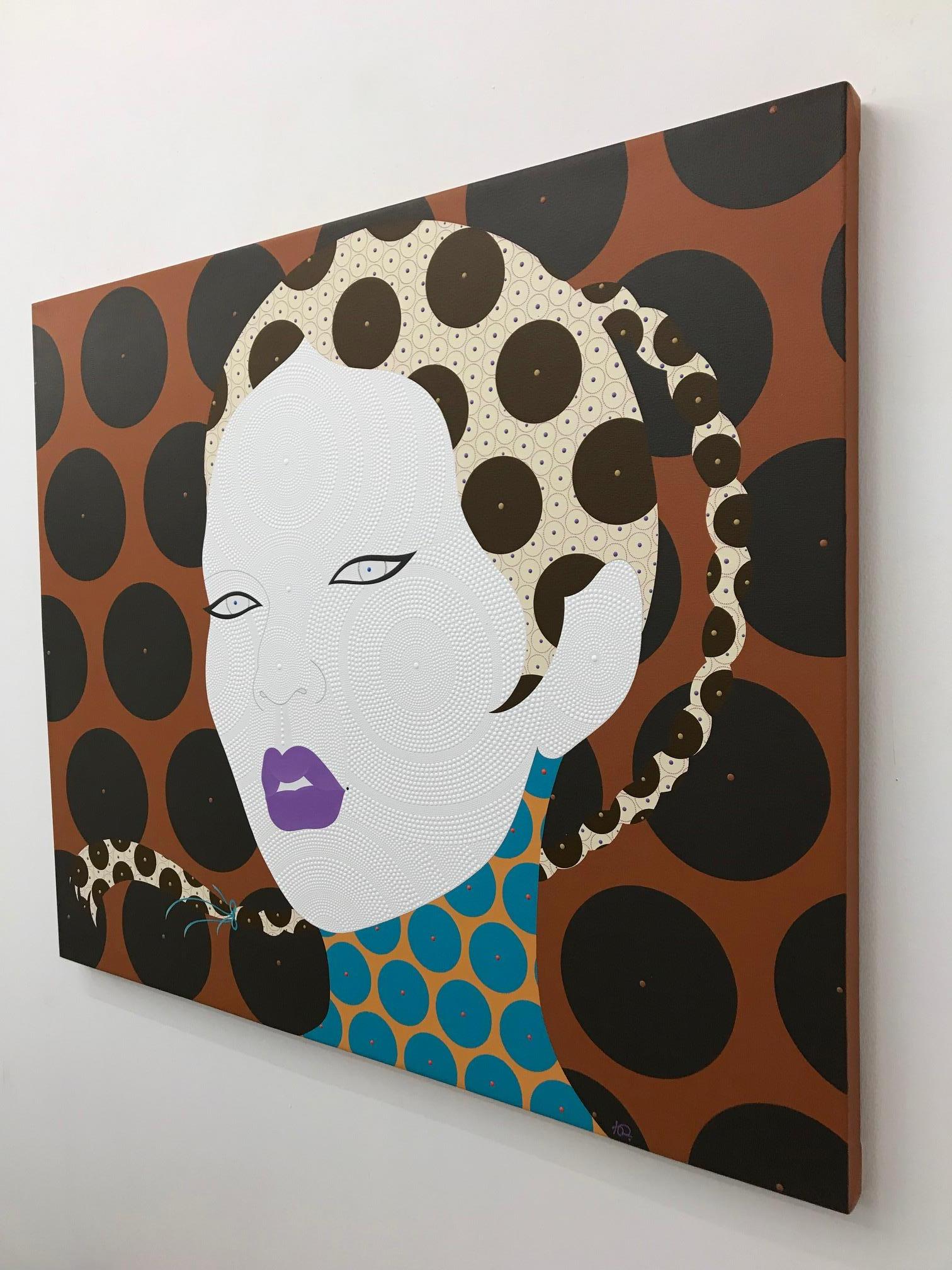 Zaida - Contemporary, woman portrait, acrylic, dot, pop art, brown, bold lips 9