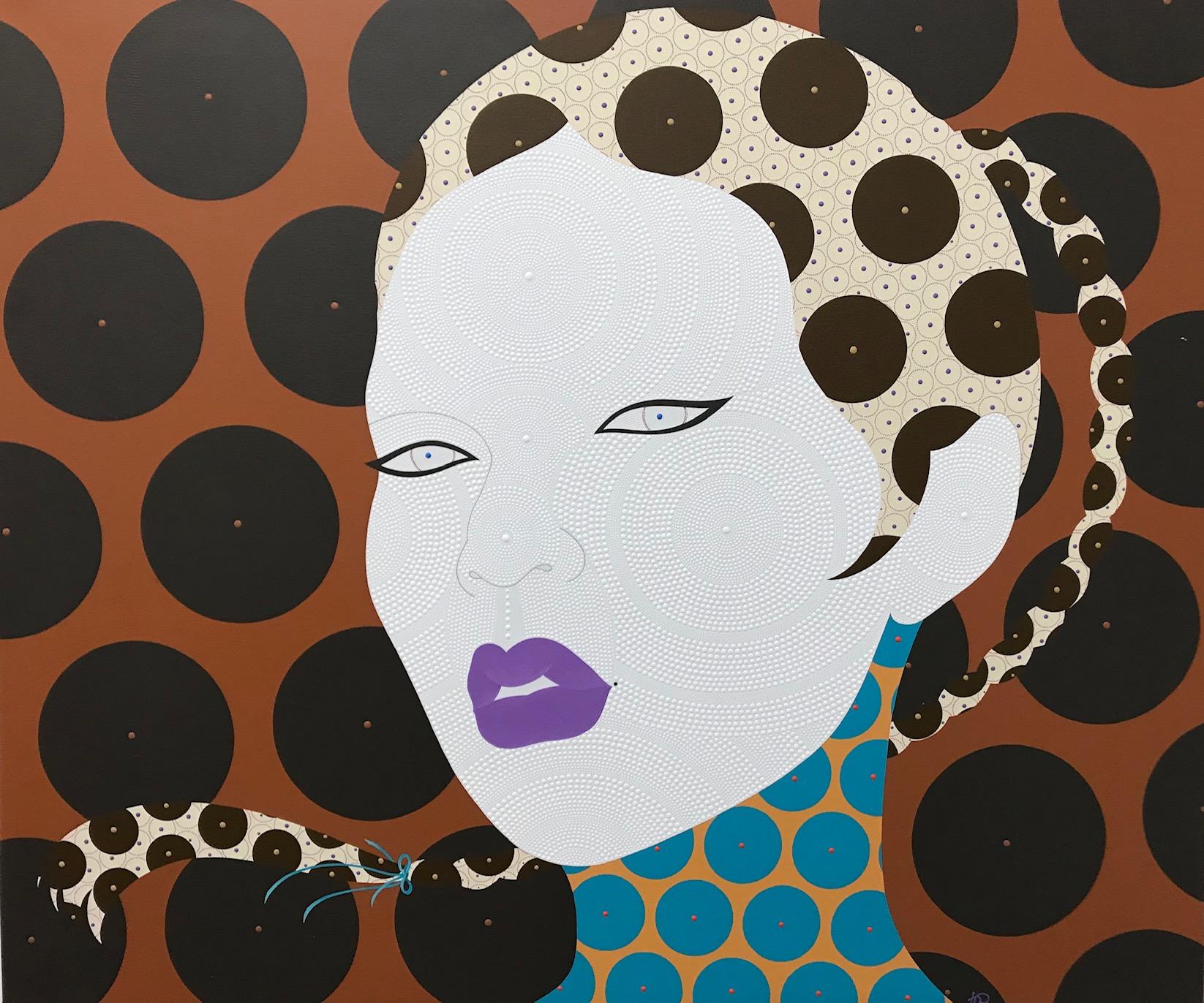 Chamnan Chongpaiboon Portrait Painting - Zaida - Contemporary, woman portrait, acrylic, dot, pop art, brown, bold lips