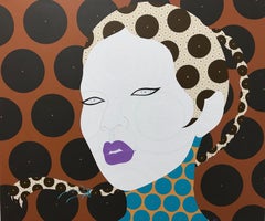 Zaida - Contemporary, woman portrait, acrylic, dot, pop art, brown, bold lips