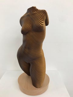 Rosie..Contemporary wood sculpture, classical nude female torso, Topology idea