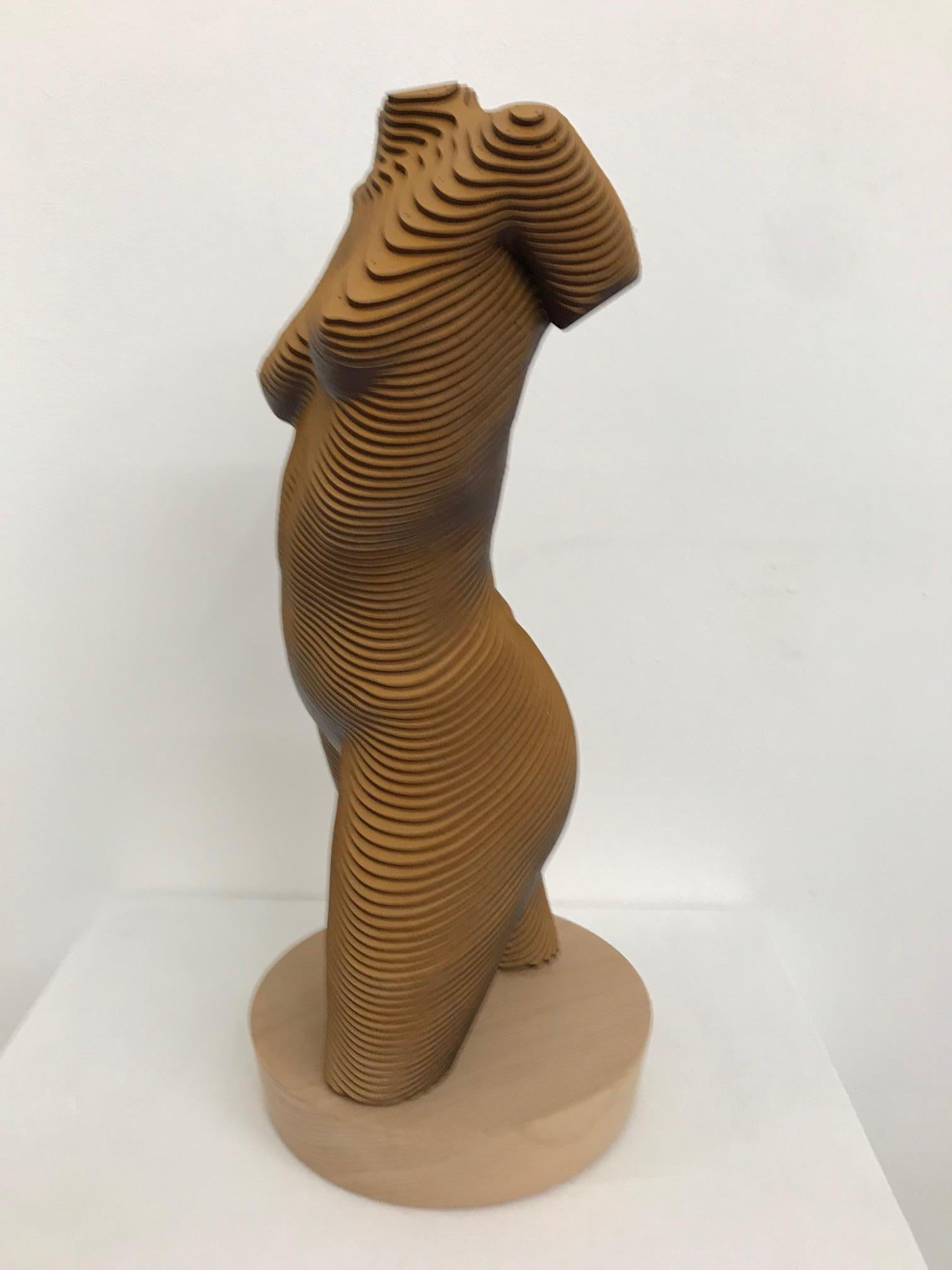 Rosie..Contemporary wood sculpture, classical nude female torso, Topology idea - Sculpture by Olivier Duhamel