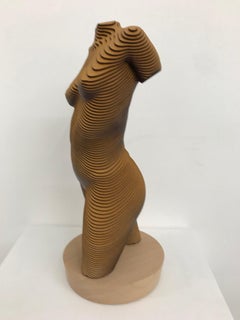 Rosie..Contemporary wood sculpture, classical nude female torso, Topology idea