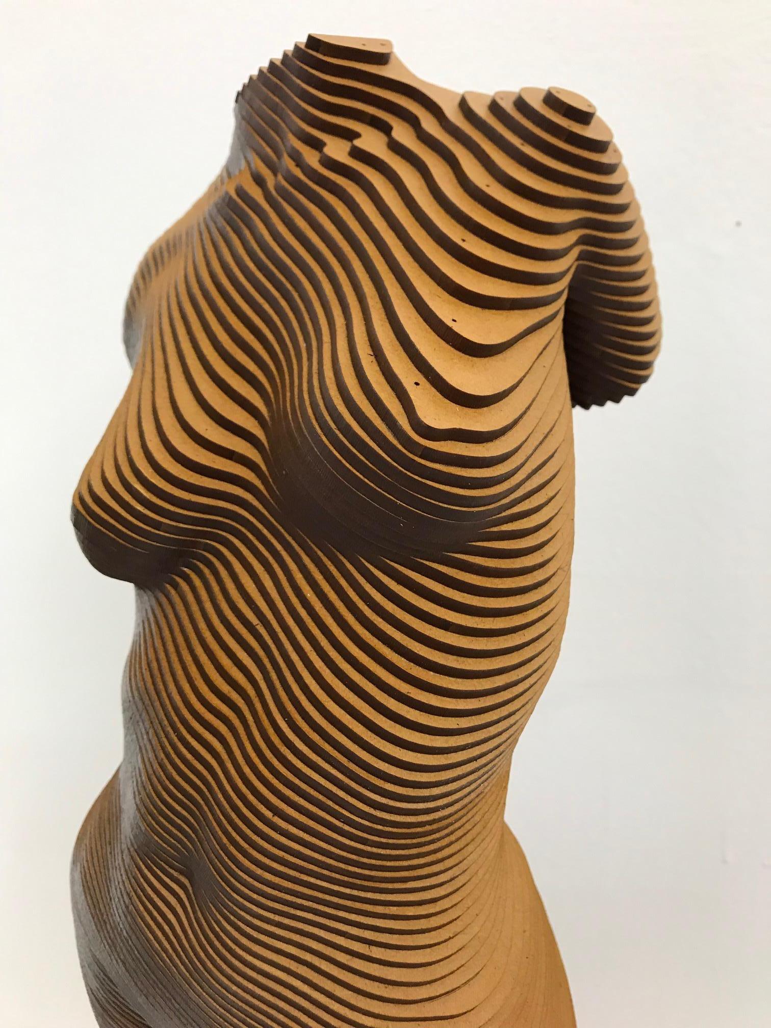 Rosie..Contemporary wood sculpture, classical nude female torso, Topology idea For Sale 6