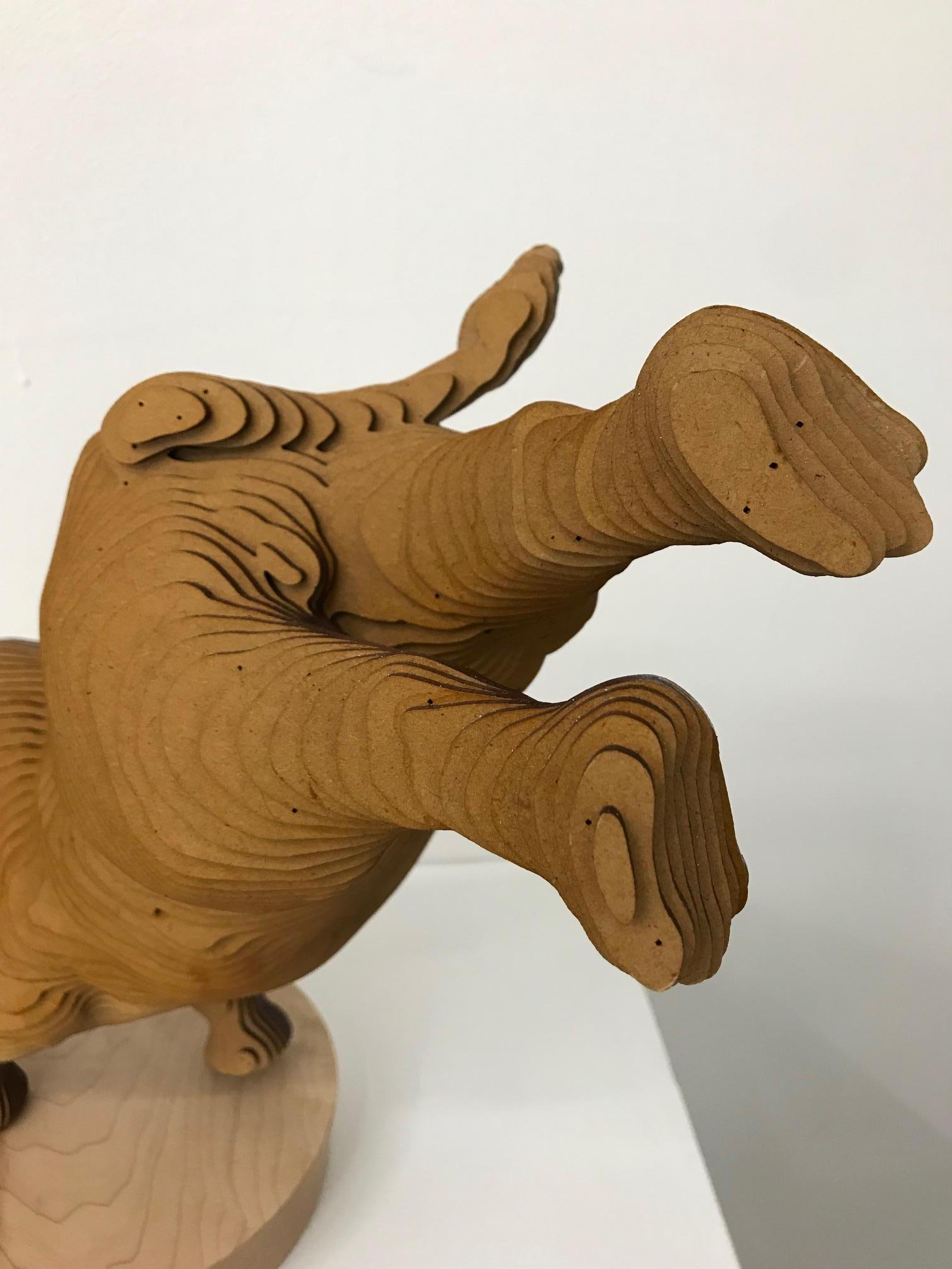 Ballerhino..Contemporary whimsical animal sculpture, wood slices, dancing rhino - Brown Still-Life Sculpture by Olivier Duhamel