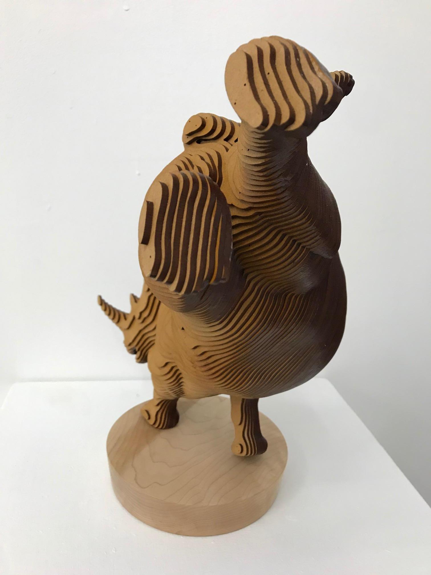 Ballerhino..Contemporary whimsical animal sculpture, wood slices, dancing rhino For Sale 1