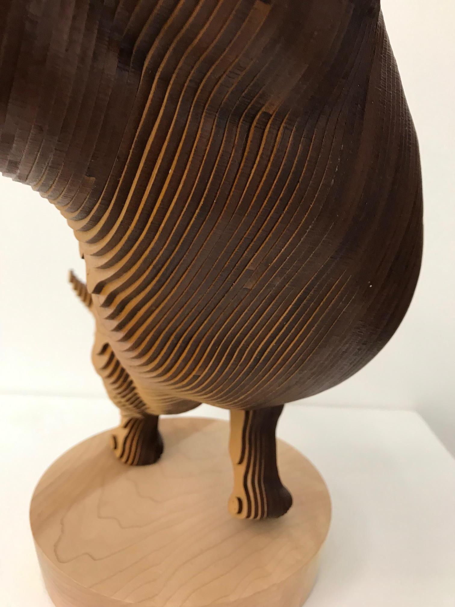 Ballerhino..Contemporary whimsical animal sculpture, wood slices, dancing rhino For Sale 2