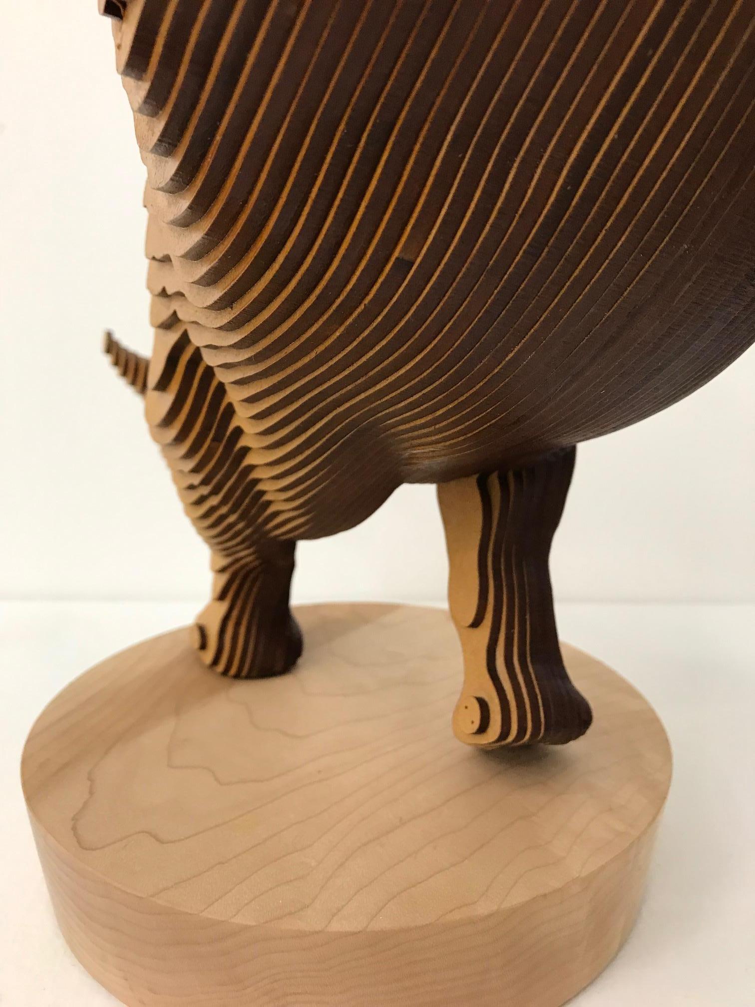 Ballerhino..Contemporary whimsical animal sculpture, wood slices, dancing rhino For Sale 3