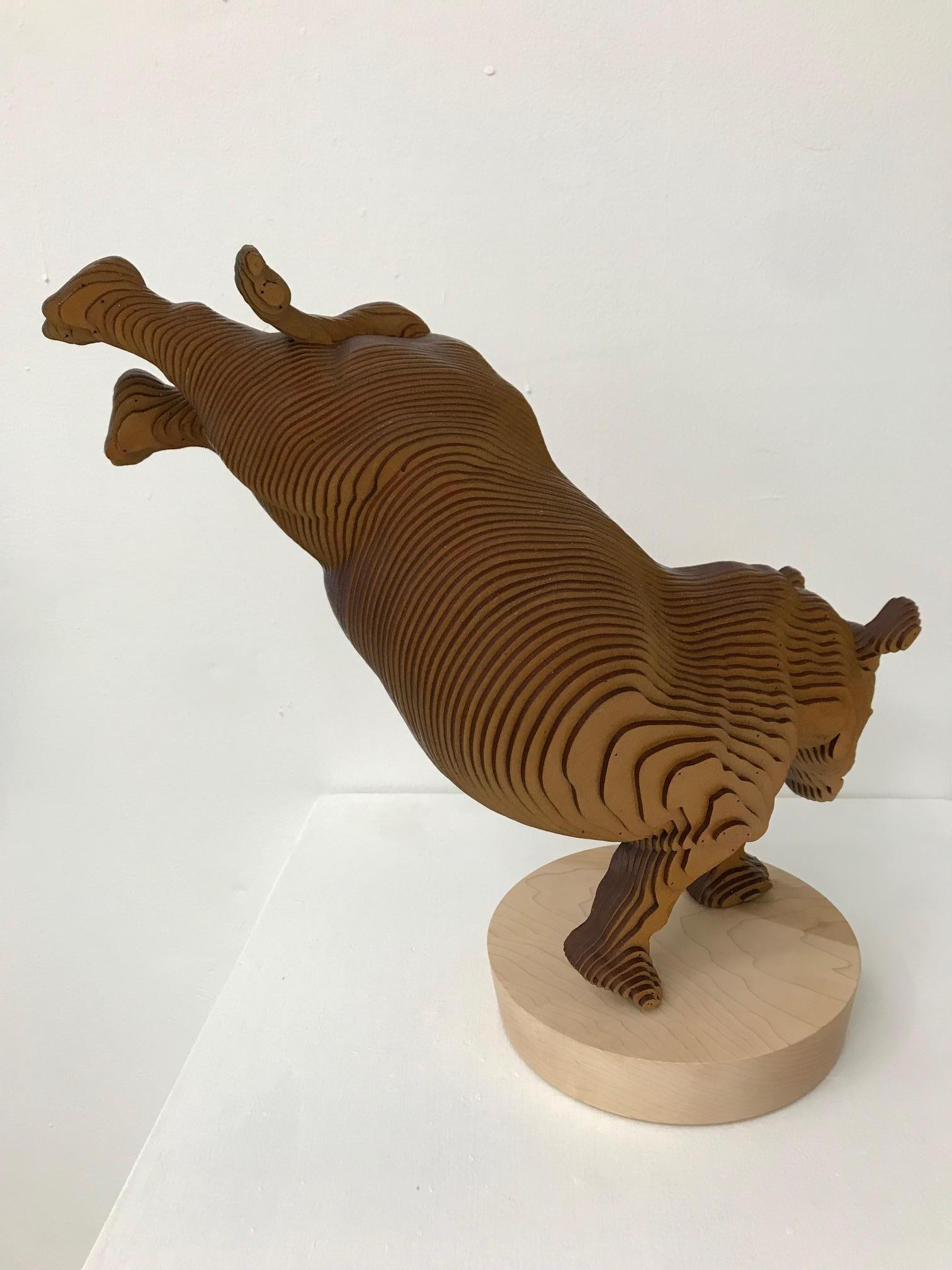 Ballerhino..Contemporary whimsical animal sculpture, wood slices, dancing rhino For Sale 8