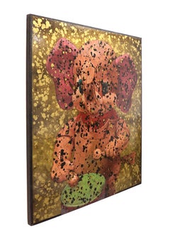 Purple Dumbo 1 oil on brass plates with vintage toy images in golden color