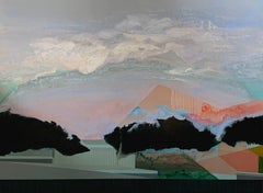 Creep On...abstract painting with nature and architecture acrylic on linen