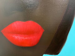 Lady and a Red Brimmed Hat - woman portrait bold red lips oil painting on linen