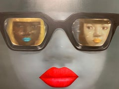 Admiring the Other Lady - woman portrait with sunglasses oil painting on linen