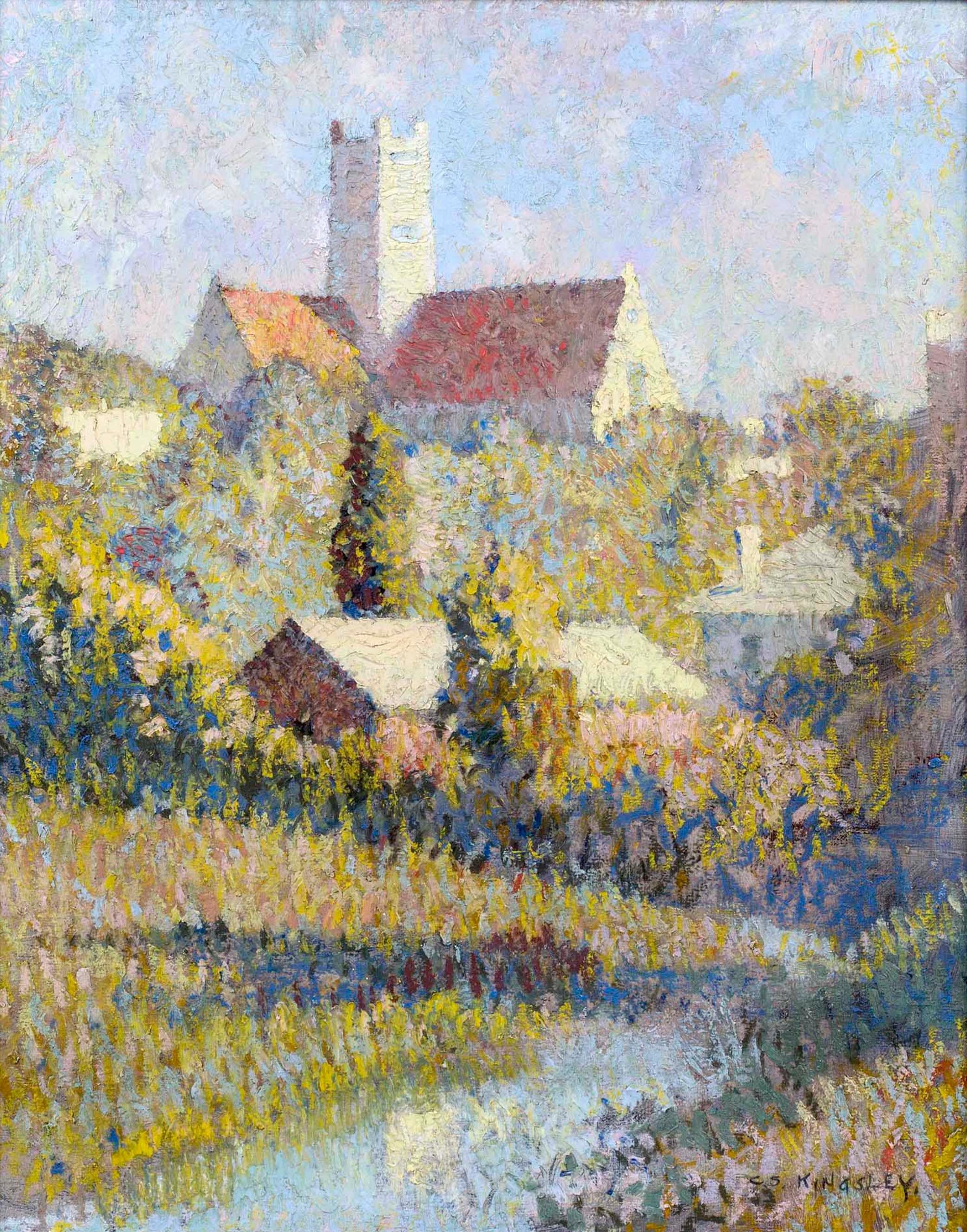 Chester S. Kingsley (Born 1878)
St. Anne's Church, Bermuda, c. 1913-14
Oil on canvas
20 x 16 inches
Signed lower right

Chester S. Kingsley was born on October 27th, 1878 in Flint, Michigan to Euretta and William P. Kingsley, a foreman in a planing