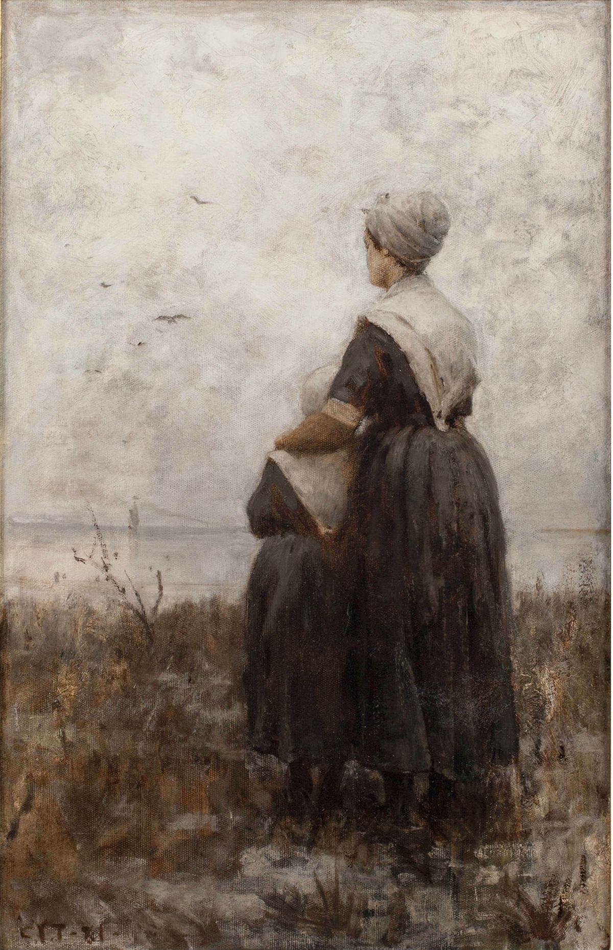 CHARLES YARDLEY TURNER (1850—1919)
Saying Goodbye, 1881
Oil on canvas
27 x 17 inches
Signed with initials “C.Y.T” and dated ’81 lower left

Provenance: Wilkes University, Wilkes-Barre, PA

No painter has been more successful in delineating the