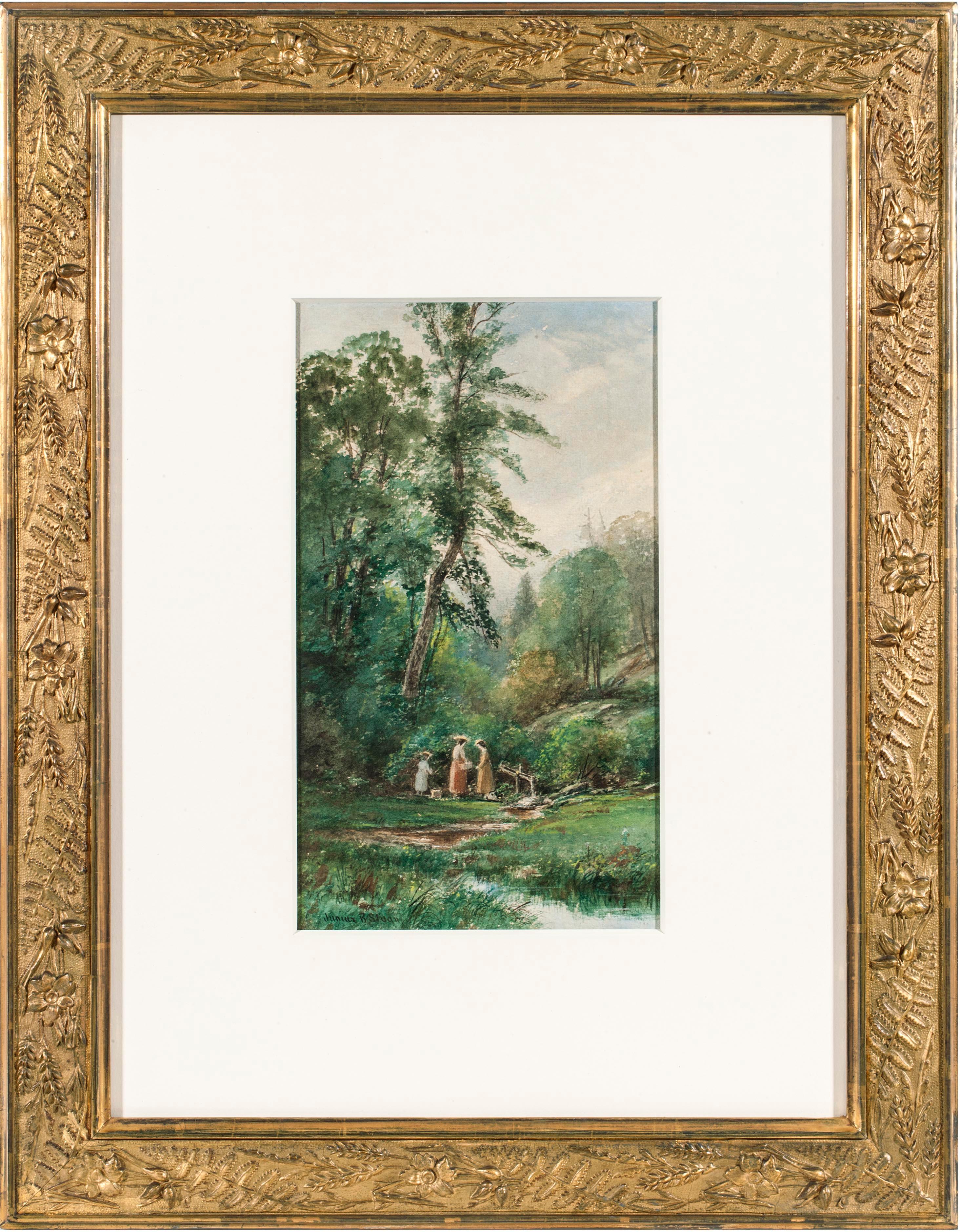 Afternoon Picnic, Watercolor by Junius Sloan (1827-1900, American) For Sale 1