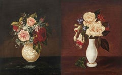 Still Life of Roses, Pair by Sarah E. Davis (Fl. 1870's, American)