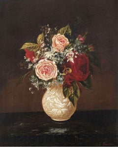 Still Life of Roses, Pair by Sarah E. Davis (Fl. 1870's, American)