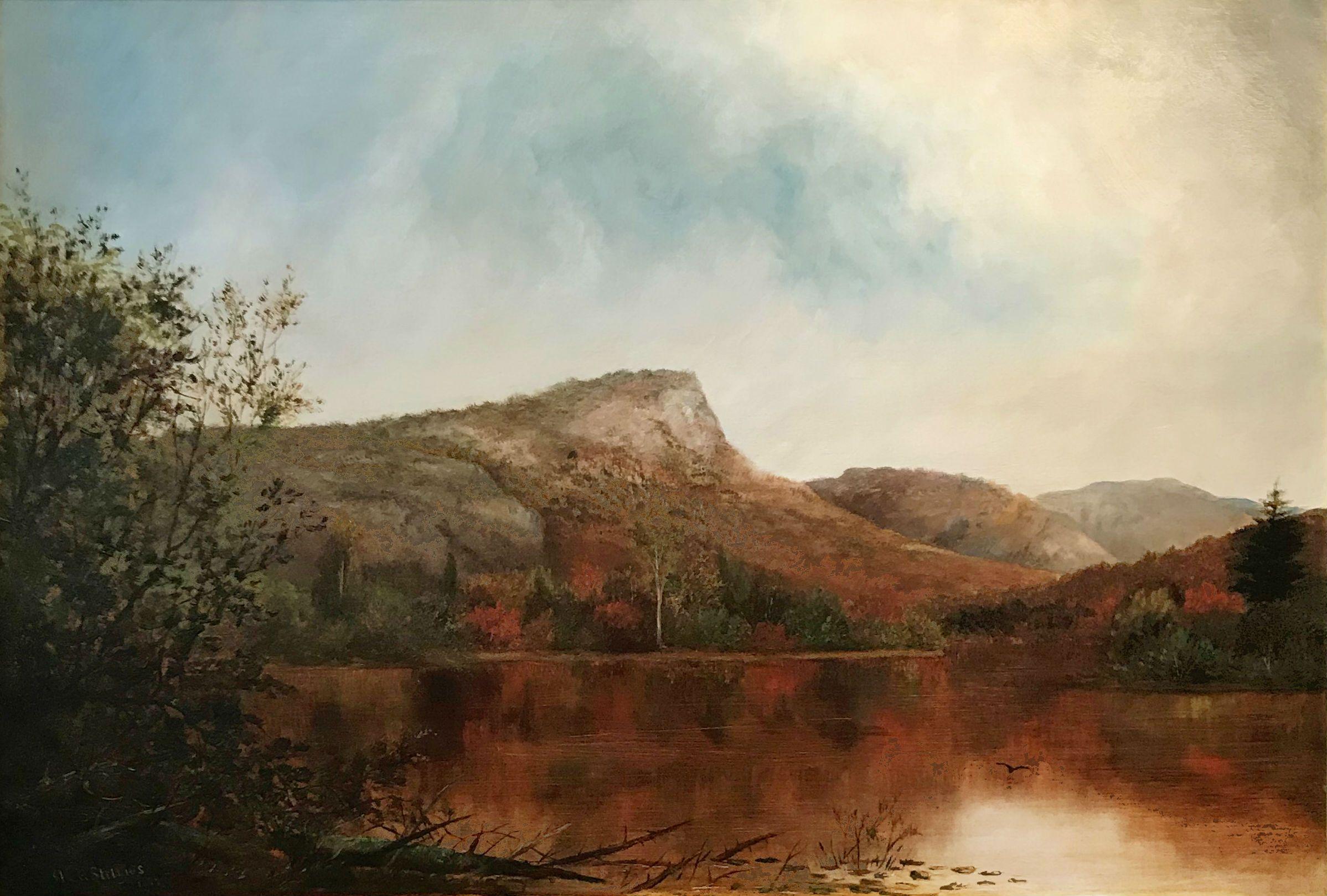 Ida H. Stebbins (b. 1851)
View of South Pond, New York 1879
Oil on canvas
23 x 33 ½ inches
Signed and dated, lower left 

Ida H. Stebbins was born in January 1851 in Chelsea, Massachusetts to Mary and Isaac Stebbins, a teacher. Though scant records