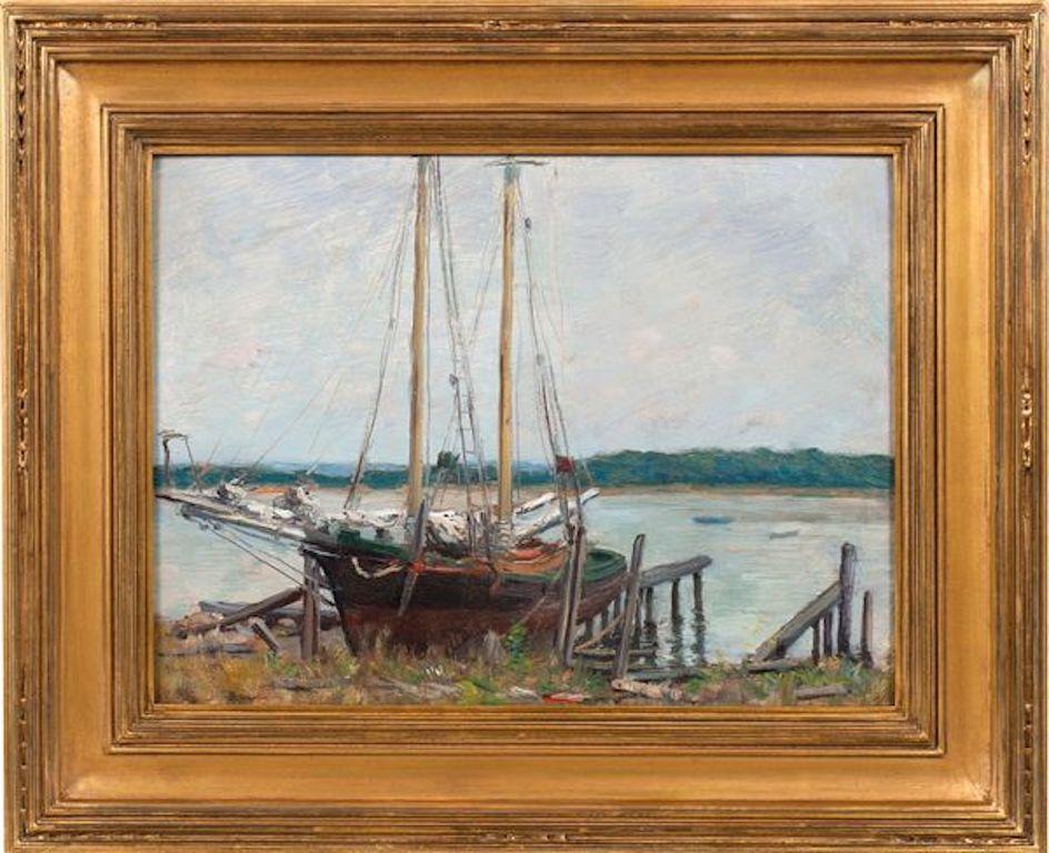 Schooner, Noank, Connecticut by Clark Greenwood Voorhees (1871-1933, American)  - Painting by Clark Voorhees