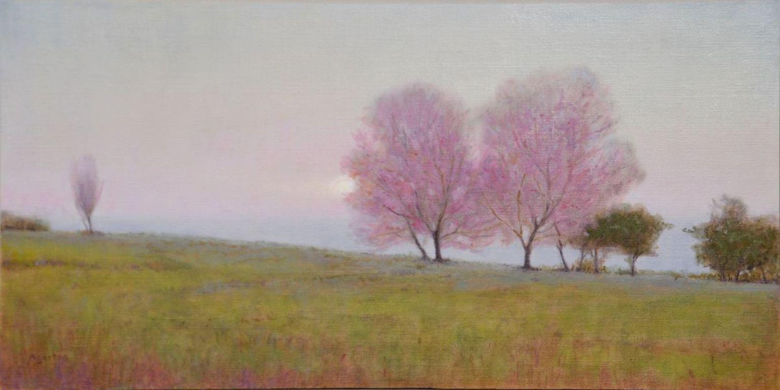 Interlude, spring landscape in an Impressionist style by contemporary female artist, Mallory Agerton

MALLORY AGERTON (b. 1956)
Interlude
Oil on panel
12 x 24 inches
Signed