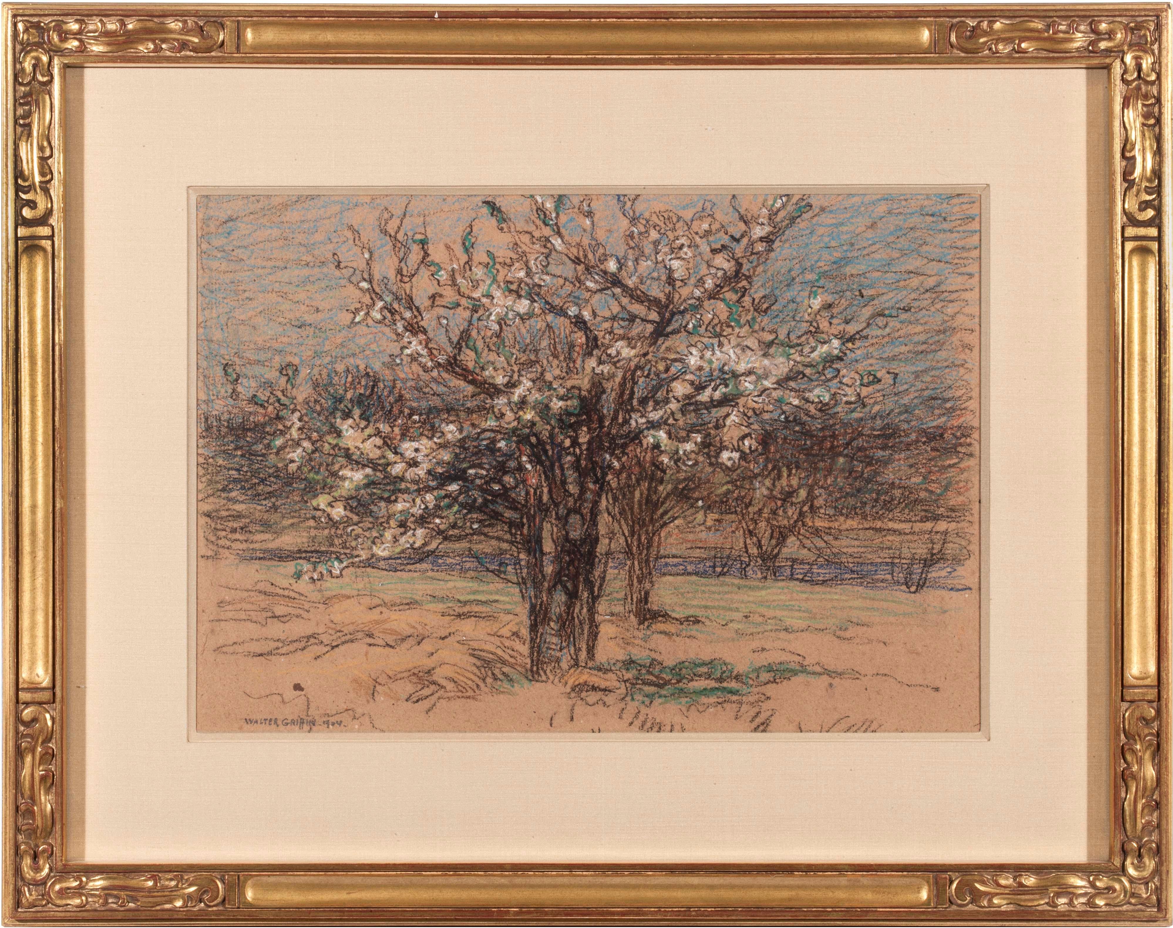 Orchard in Blossom, Landscape by Walter Griffin (1876-1937, American) For Sale 1
