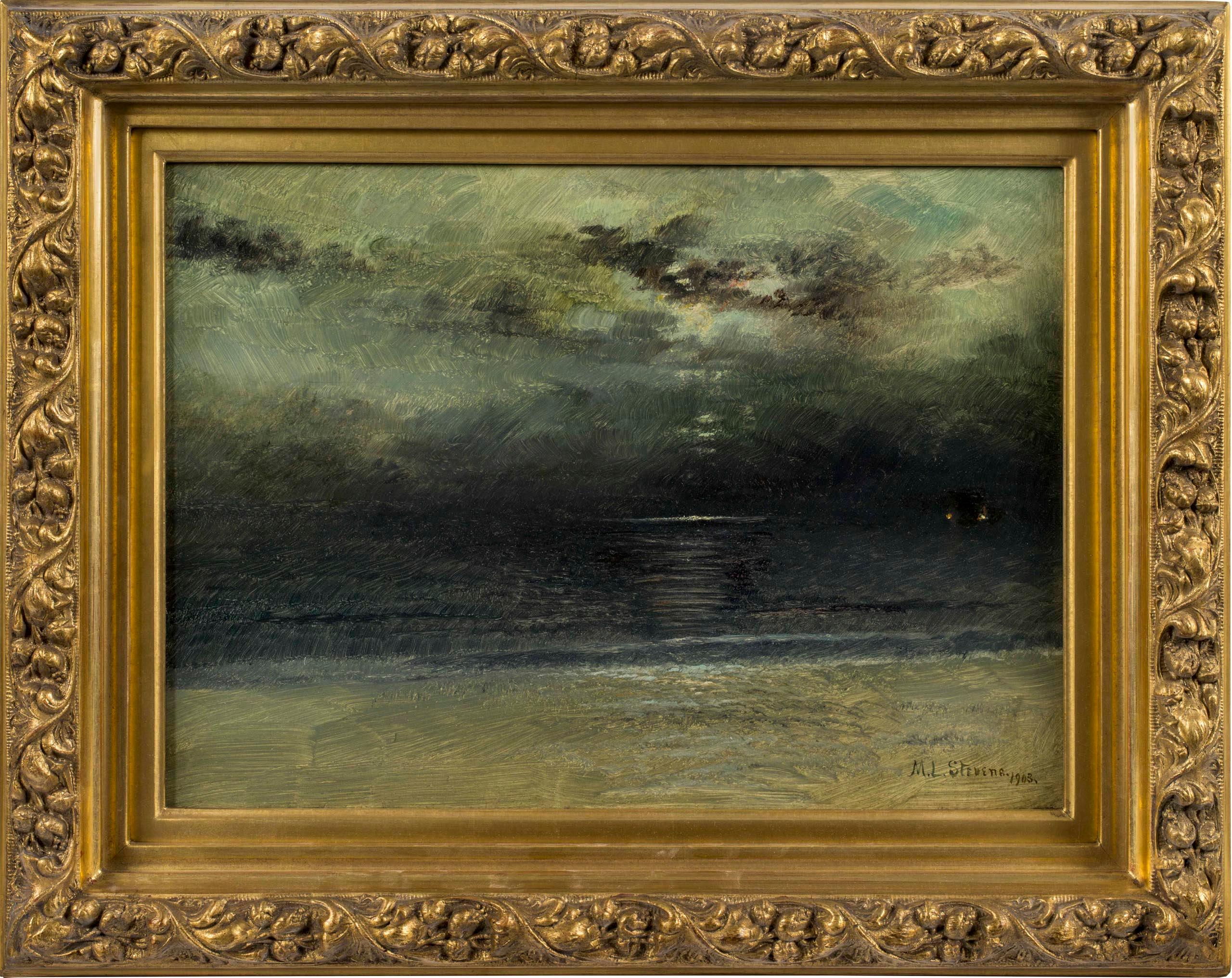Dusk at Sea, Coastal Scene by Mary Lord Stevens (1833-1920, American) For Sale 1