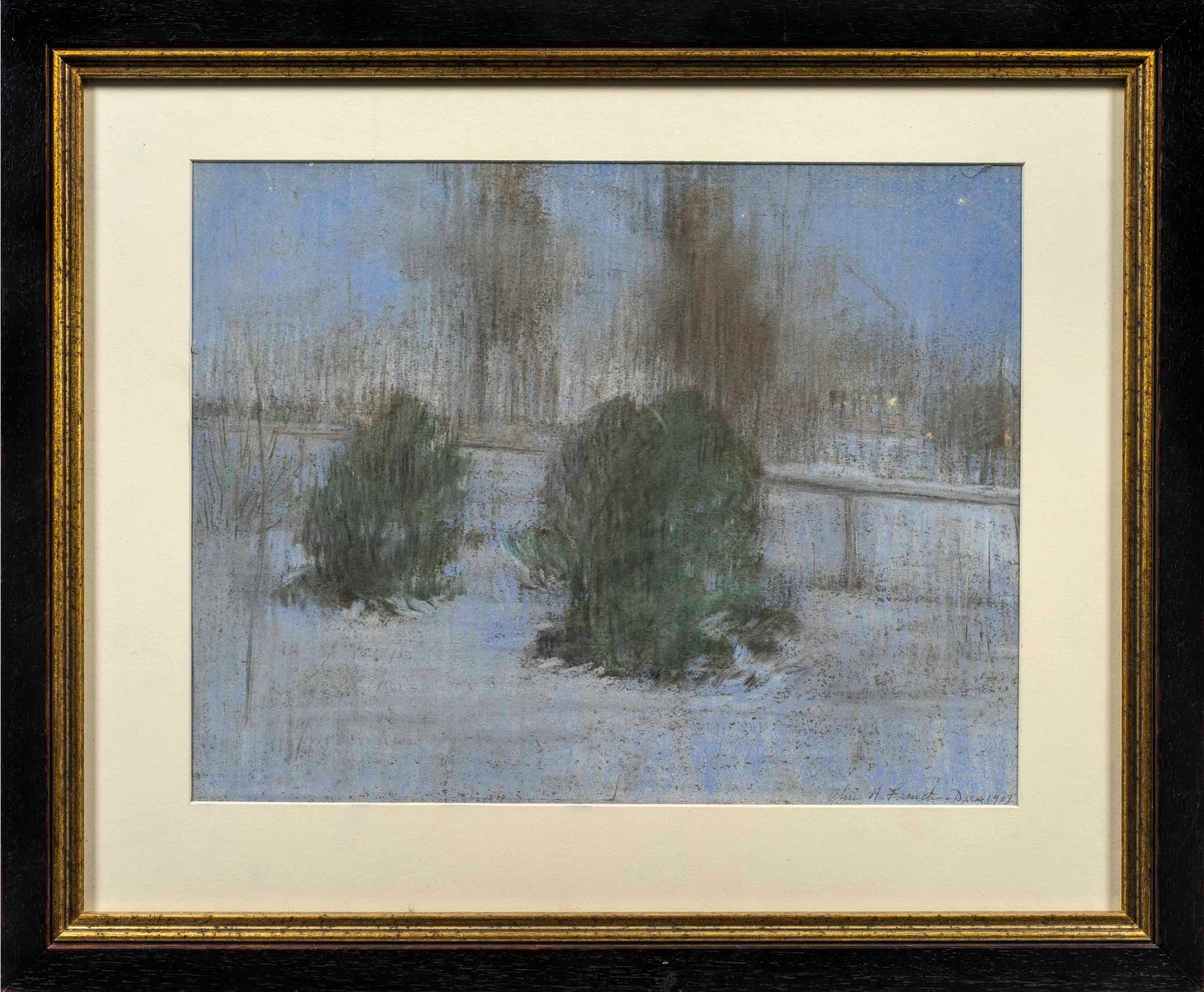 Evening Snow Scene by Alice Helm French (1864-c.1953, American) For Sale 1